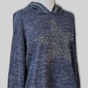 SJS Navy Blue Star Rhinestone Hoodie Sweater, Size XL